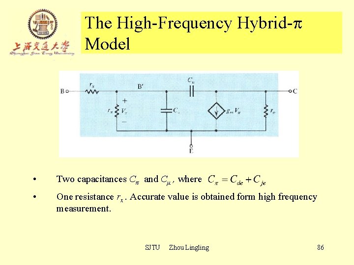 The High-Frequency Hybrid- Model • Two capacitances Cπ and Cμ , where • One The High-Frequency Hybrid- Model • Two capacitances Cπ and Cμ , where • One