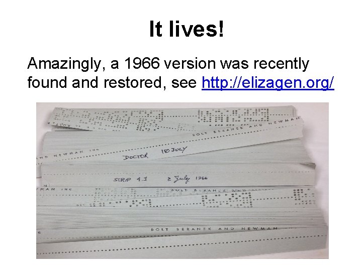 It lives! Amazingly, a 1966 version was recently found and restored, see http: //elizagen.