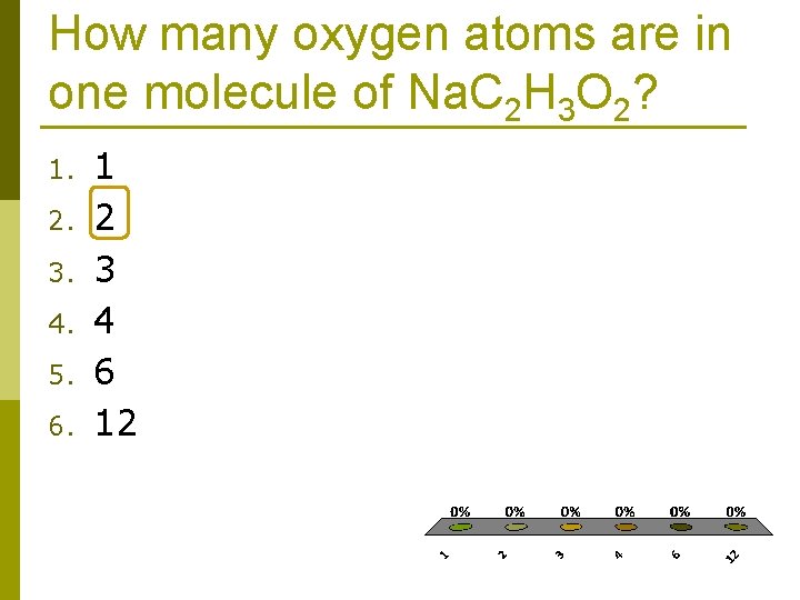 How many oxygen atoms are in one molecule of Na. C 2 H 3