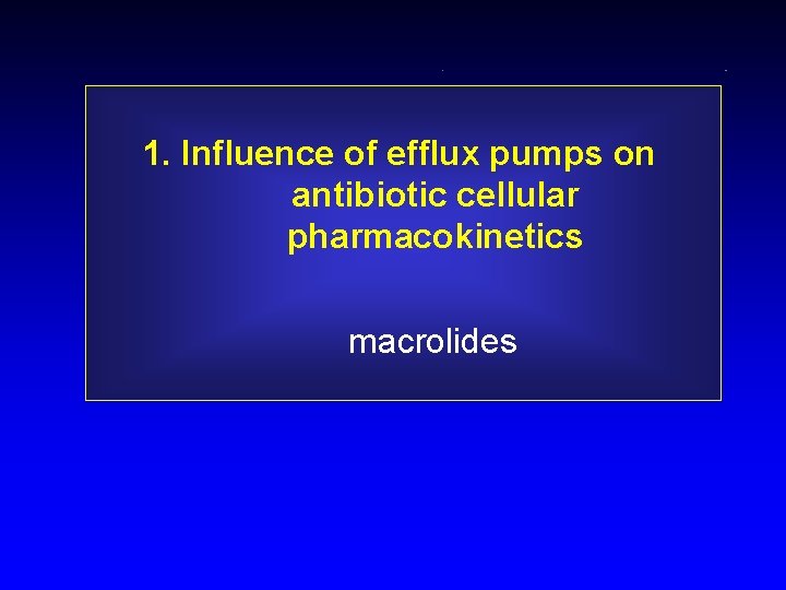 1. Influence of efflux pumps on antibiotic cellular pharmacokinetics macrolides 