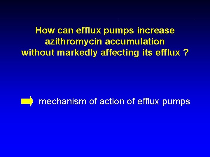How can efflux pumps increase azithromycin accumulation without markedly affecting its efflux ? mechanism