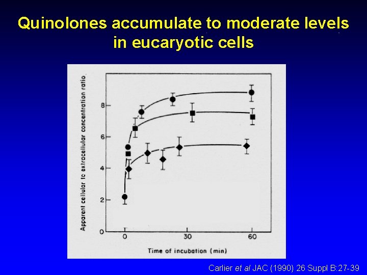 Quinolones accumulate to moderate levels in eucaryotic cells Carlier et al JAC (1990) 26