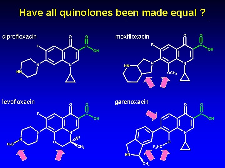 Have all quinolones been made equal ? ciprofloxacin moxifloxacin levofloxacin garenoxacin 
