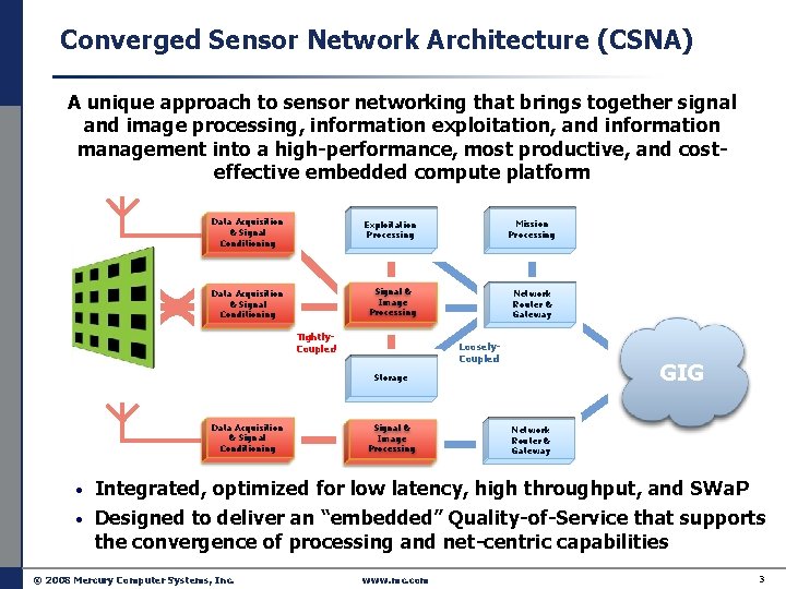 Converged Sensor Network Architecture (CSNA) A unique approach to sensor networking that brings together