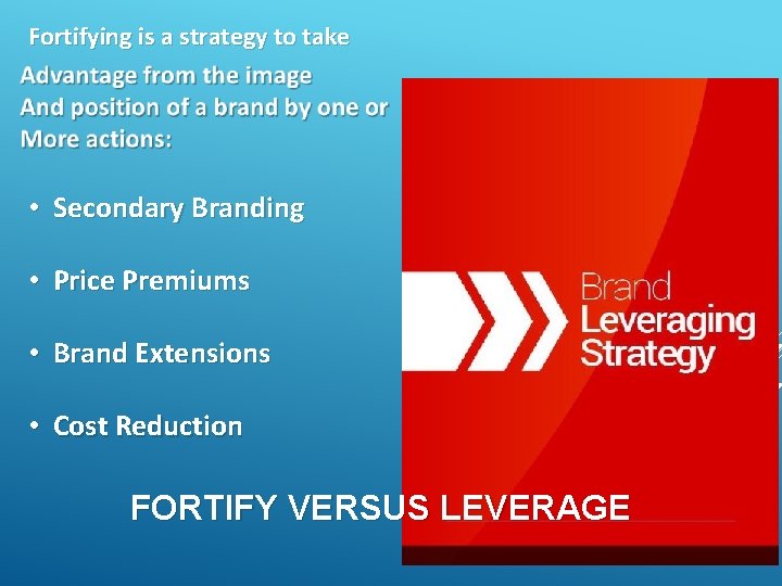 Fortifying is a strategy to take • Secondary Branding • Price Premiums • Brand