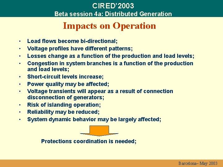 CIRED’ 2003 Beta session 4 a: Distributed Generation Impacts on Operation • • •