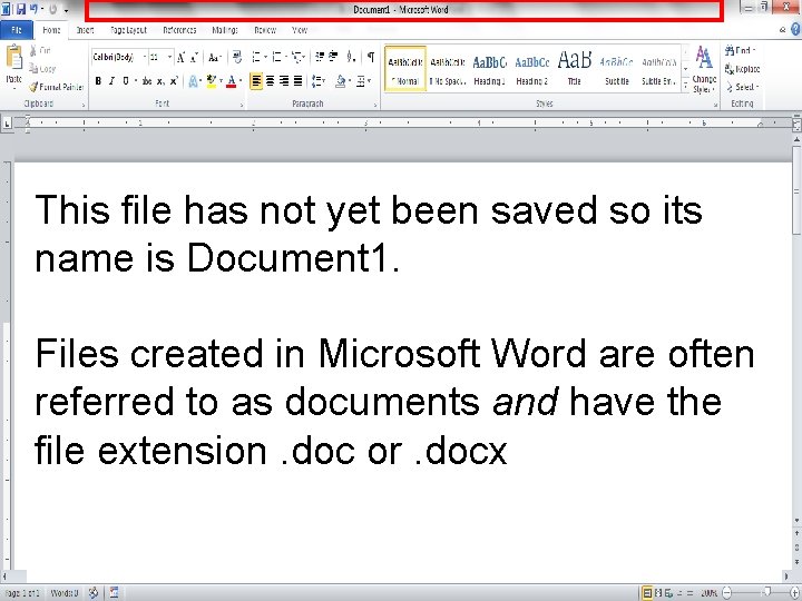 This file has not yet been saved so its name is Document 1. Files