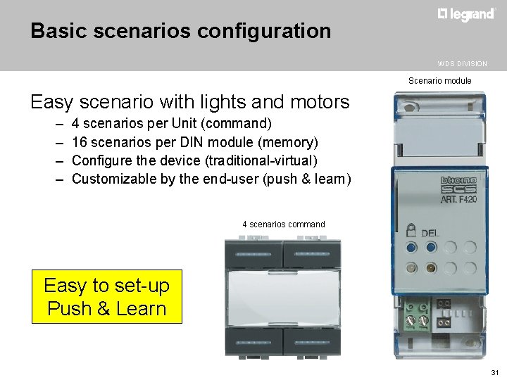 Basic scenarios configuration WDS DIVISION Scenario module Easy scenario with lights and motors –