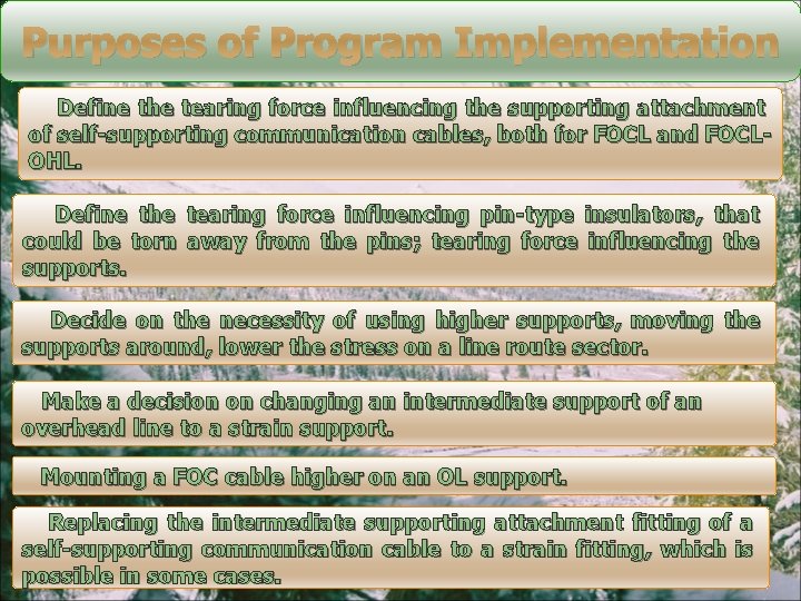 Purposes of Program Implementation Define the tearing force influencing the supporting attachment of self-supporting