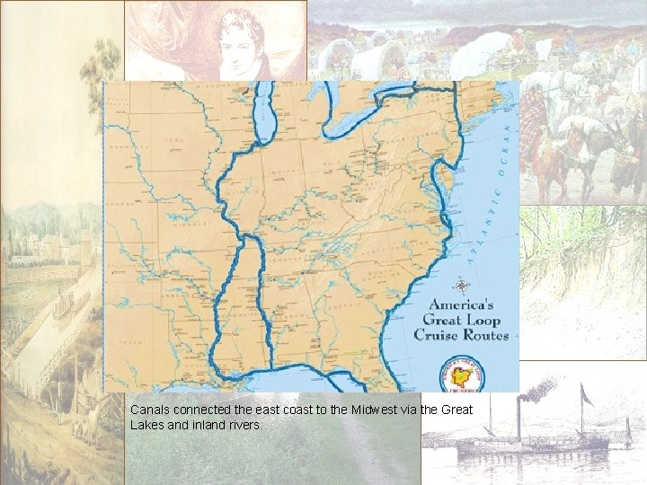 Canals connected the east coast to the Midwest via the Great Lakes and inland