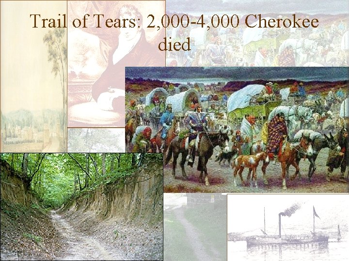 Trail of Tears: 2, 000 -4, 000 Cherokee died 