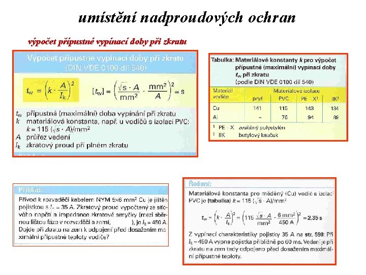 umístění nadproudových ochran výpočet přípustné vypínací doby při zkratu 