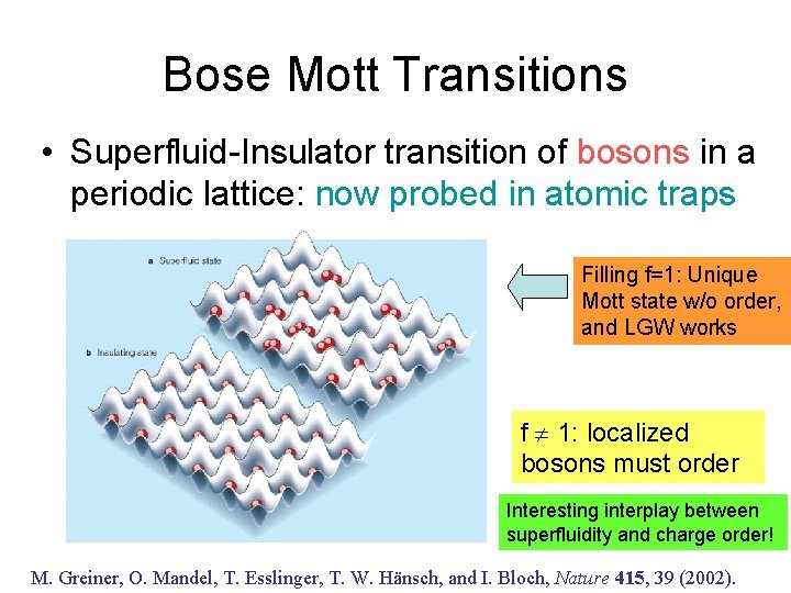 Bose Mott Transitions • Superfluid-Insulator transition of bosons in a periodic lattice: now probed