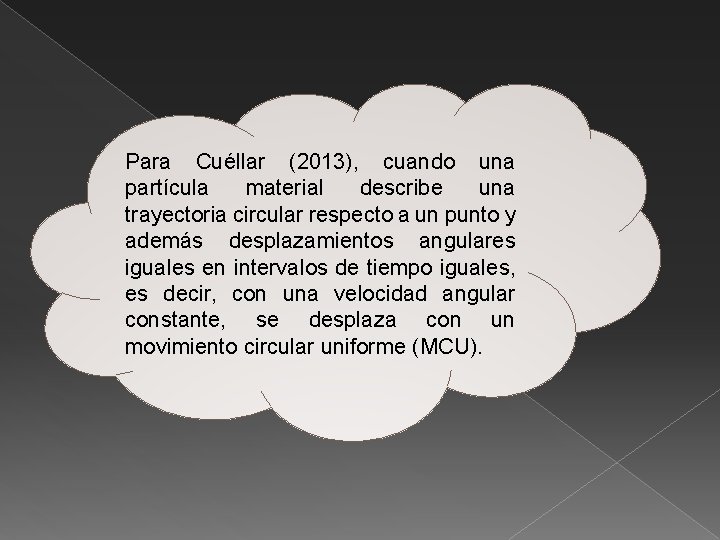 Para Cuéllar (2013), cuando una partícula material describe una trayectoria circular respecto a un
