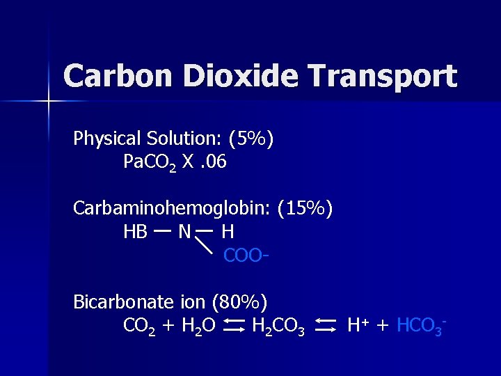 Carbon Dioxide Transport Physical Solution: (5%) Pa. CO 2 X. 06 Carbaminohemoglobin: (15%) HB