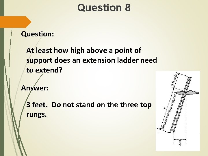 Question 8 Question: At least how high above a point of support does an