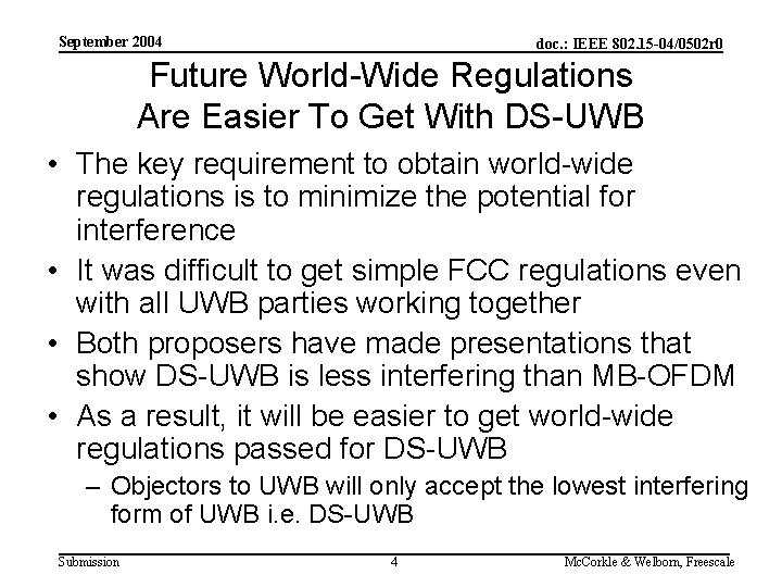 September 2004 doc. : IEEE 802. 15 -04/0502 r 0 Future World-Wide Regulations Are