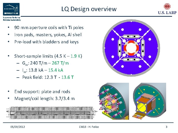 LQ Design overview • 90 mm aperture coils with Ti poles • Iron pads,