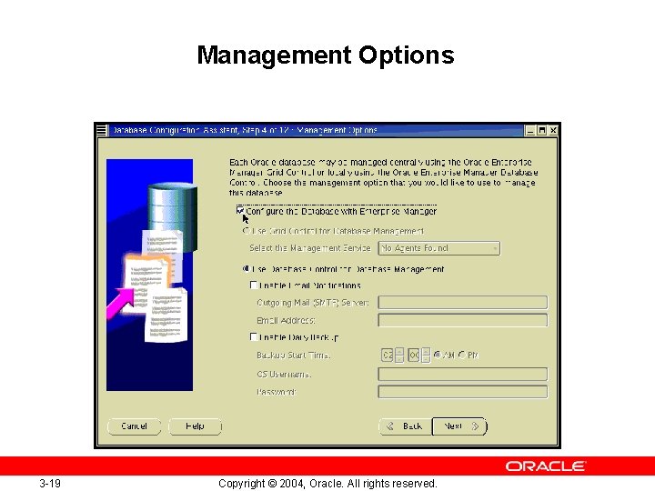 Management Options 3 -19 Copyright © 2004, Oracle. All rights reserved. 