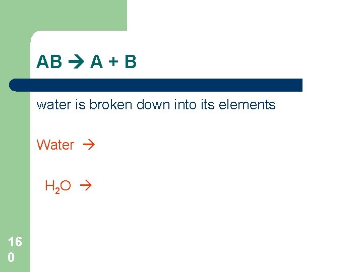 AB A + B water is broken down into its elements Water H 2