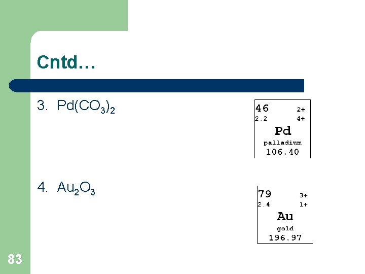 Cntd… 3. Pd(CO 3)2 4. Au 2 O 3 83 