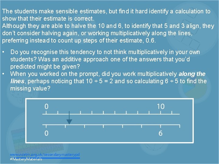 The students make sensible estimates, but find it hard identify a calculation to show