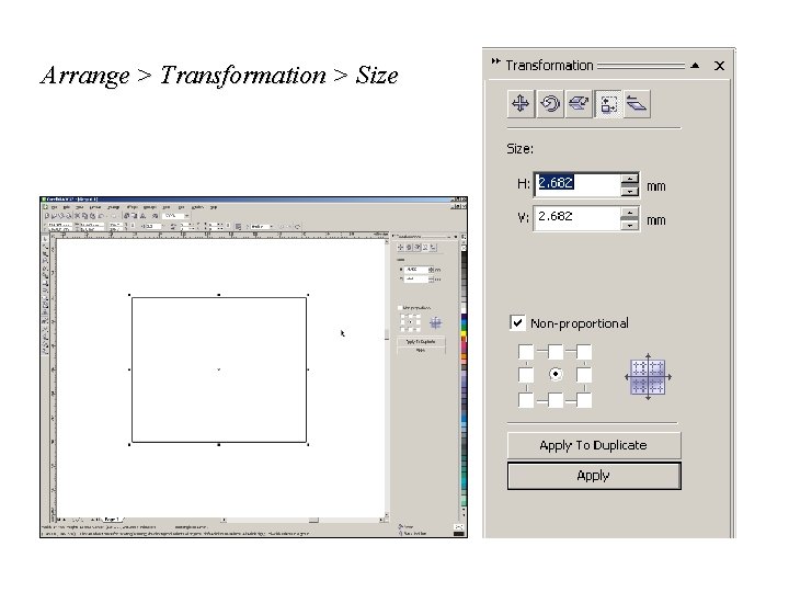 Arrange > Transformation > Size 