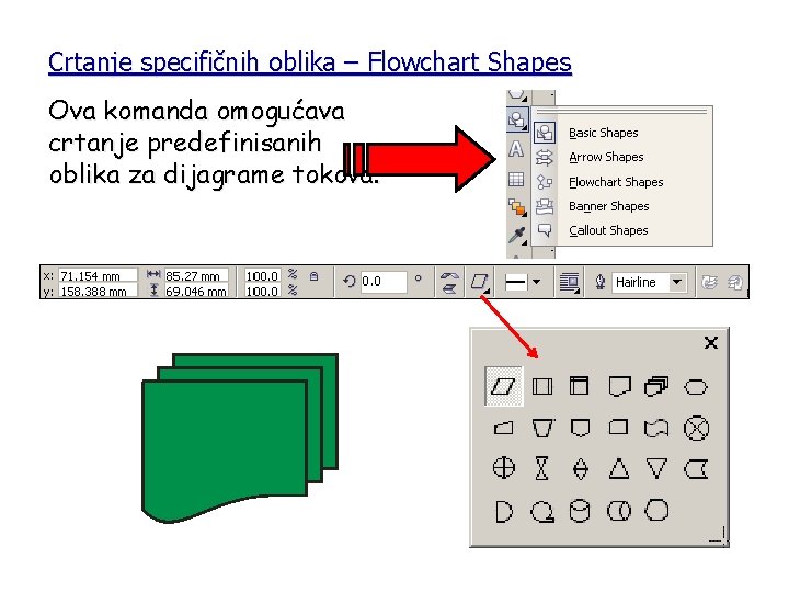 Crtanje specifičnih oblika – Flowchart Shapes Ova komanda omogućava crtanje predefinisanih oblika za dijagrame