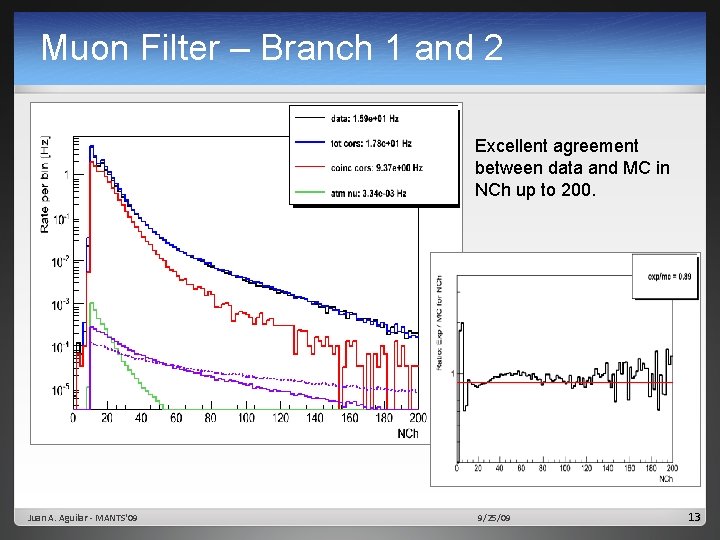 Muon Filter – Branch 1 and 2 Excellent agreement between data and MC in