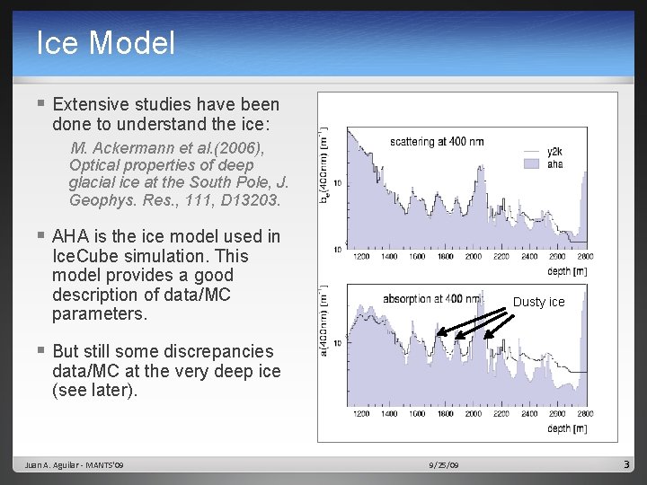 Ice Model § Extensive studies have been done to understand the ice: M. Ackermann