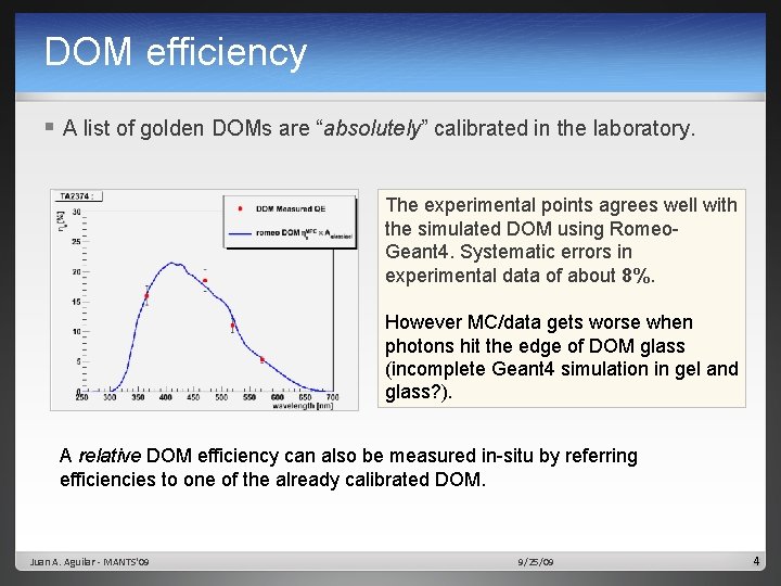 DOM efficiency § A list of golden DOMs are “absolutely” calibrated in the laboratory.