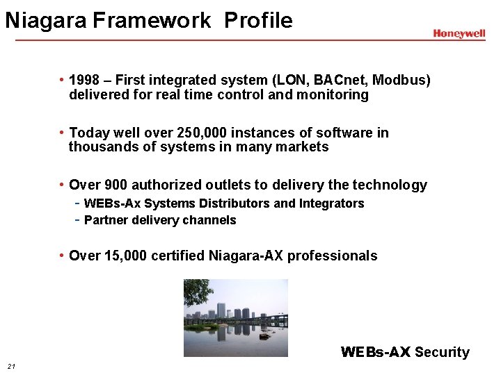 Niagara Framework Profile • 1998 – First integrated system (LON, BACnet, Modbus) delivered for