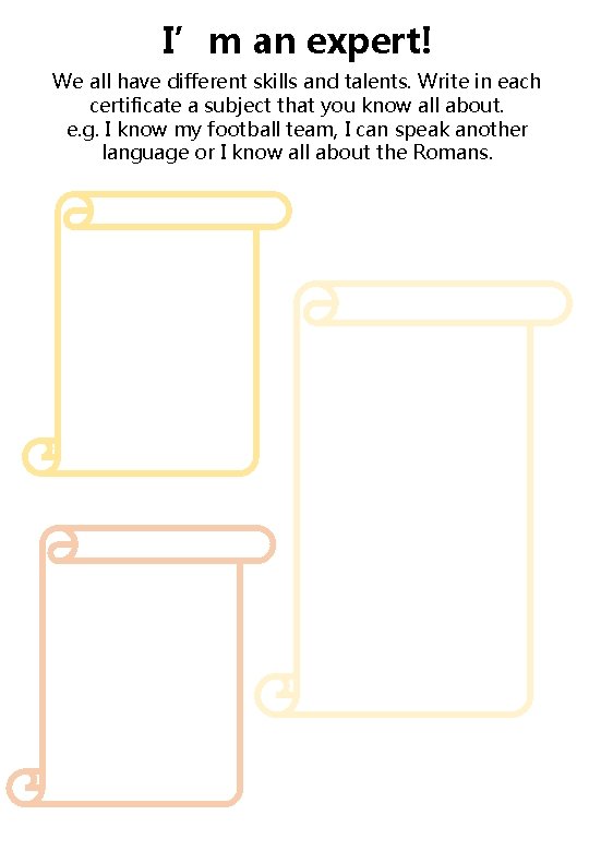 I’m an expert! We all have different skills and talents. Write in each certificate