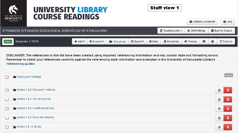 Staff view 1 Embedding resources into the curriculum with e. Reserve 