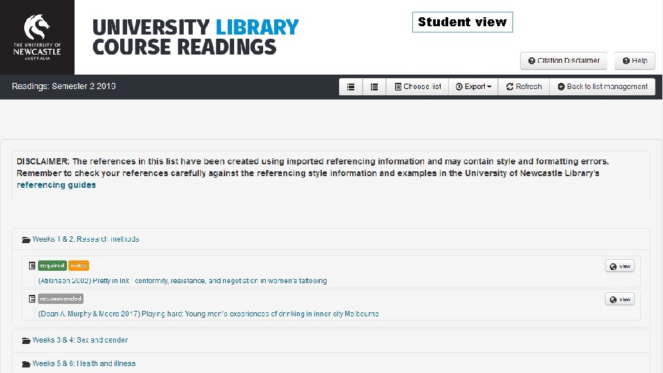 Student view Embedding resources into the curriculum with e. Reserve 