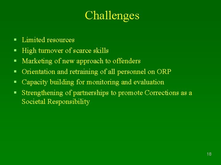 Challenges § § § Limited resources High turnover of scarce skills Marketing of new