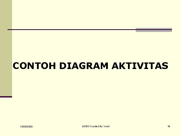 CONTOH DIAGRAM AKTIVITAS 13/08/2009 ADBO-Created By Yunhi 19 