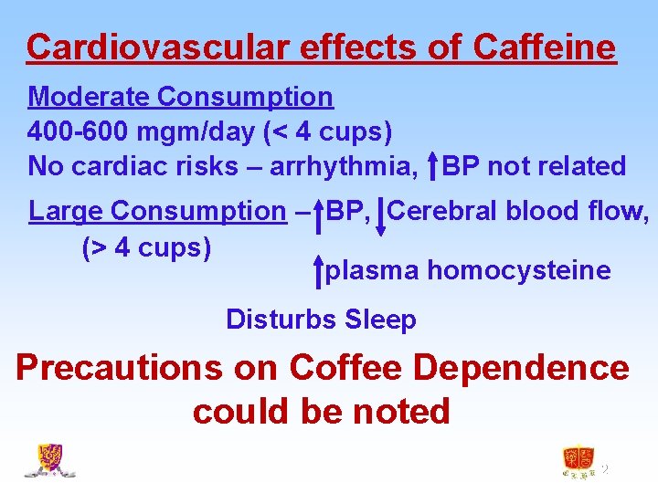 Cardiovascular effects of Caffeine Moderate Consumption 400 -600 mgm/day (< 4 cups) No cardiac