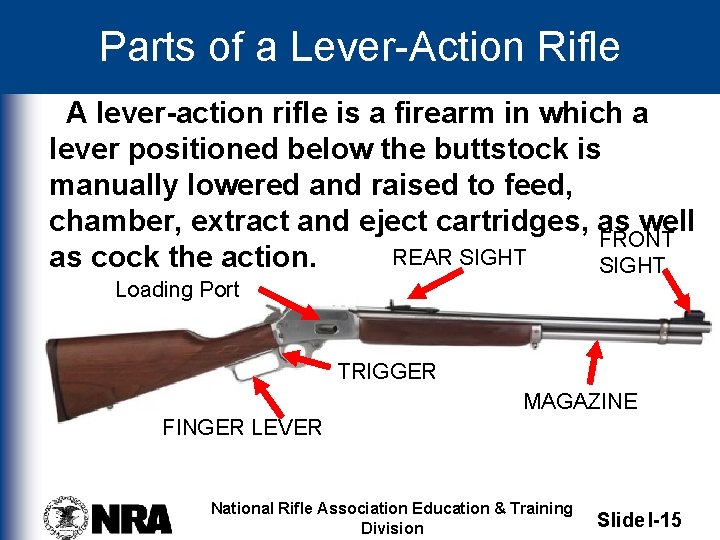 Parts of a Lever-Action Rifle A lever-action rifle is a firearm in which a