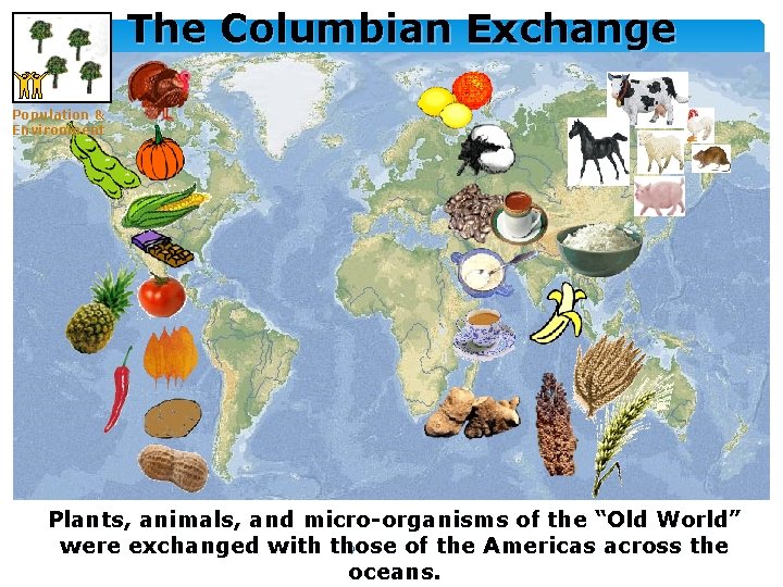 The Columbian Exchange Population & Environment Plants, animals, and micro-organisms of the “Old World”