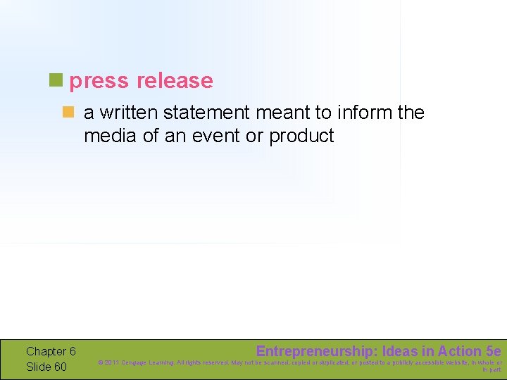 n press release n a written statement meant to inform the media of an