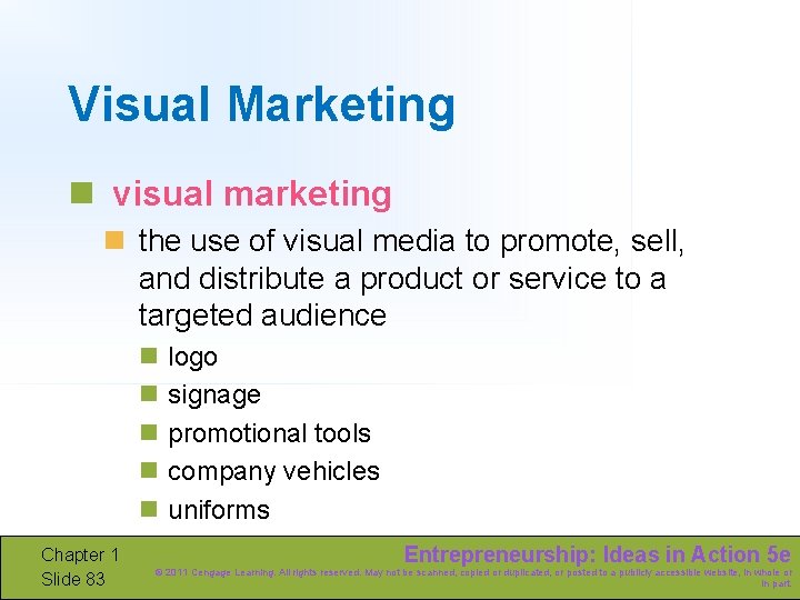 Visual Marketing n visual marketing n the use of visual media to promote, sell,