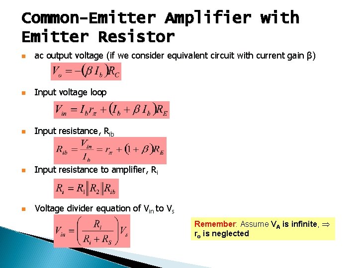 Common-Emitter Amplifier with Emitter Resistor n ac output voltage (if we consider equivalent circuit