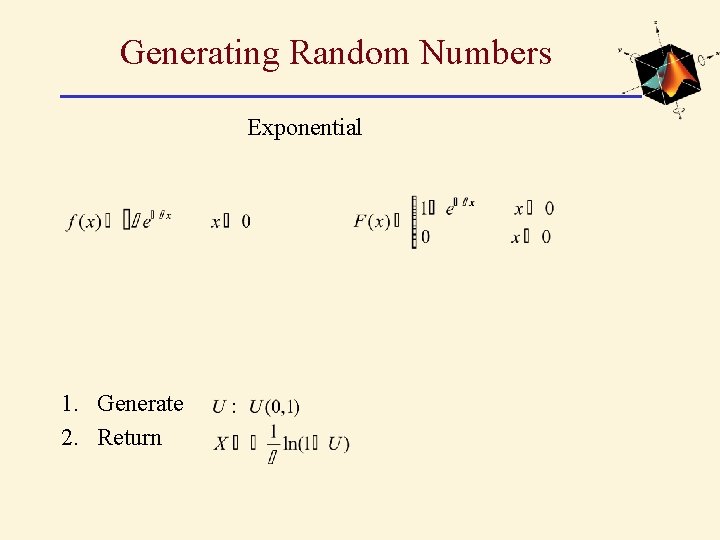 Generating Random Numbers Exponential 1. Generate 2. Return 