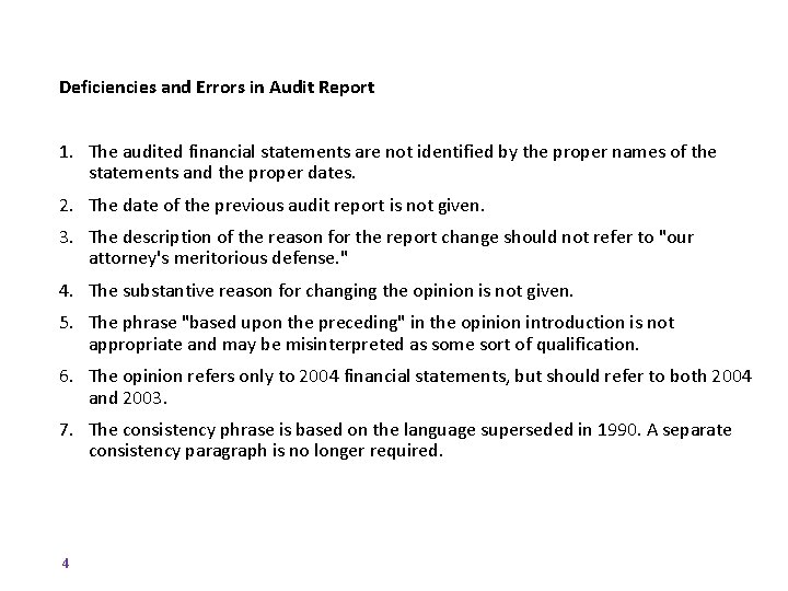 Deficiencies and Errors in Audit Report 1. The audited financial statements are not identified