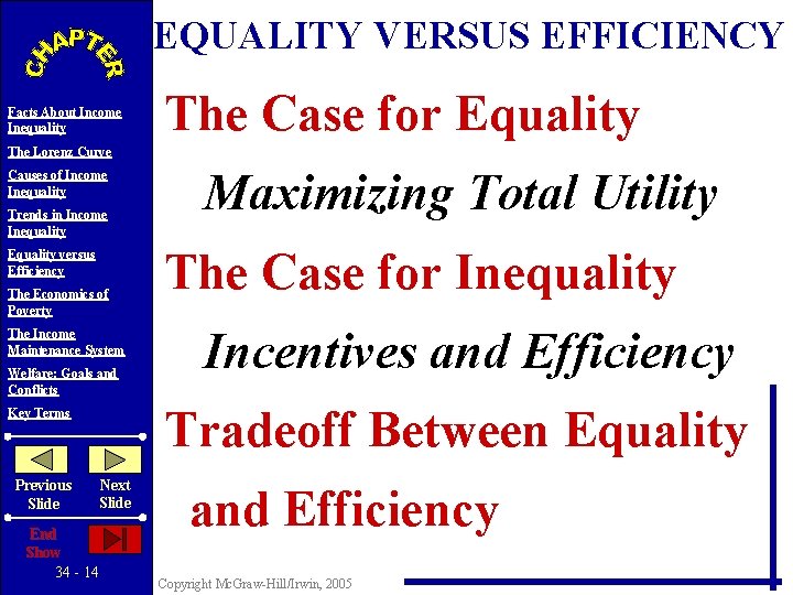 EQUALITY VERSUS EFFICIENCY Facts About Income Inequality The Case for Equality The Lorenz Curve