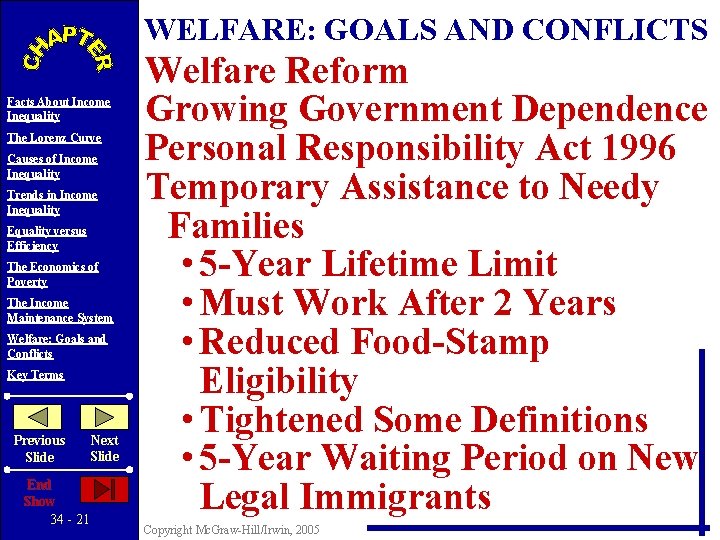WELFARE: GOALS AND CONFLICTS Facts About Income Inequality The Lorenz Curve Causes of Income