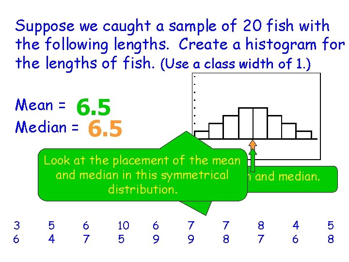 Suppose we caught a sample of 20 fish with the following lengths. Create a