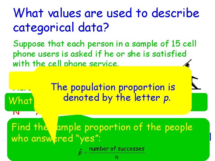 What values are used to describe categorical data? Suppose that each person in a