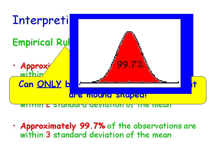 Interpreting Center & Variability Empirical Rule 99. 7% • Approximately 68% of the observations